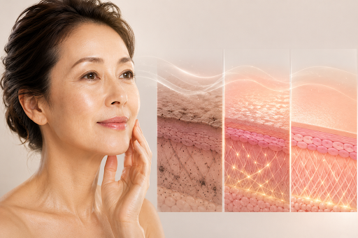 an elder women's skin repairing