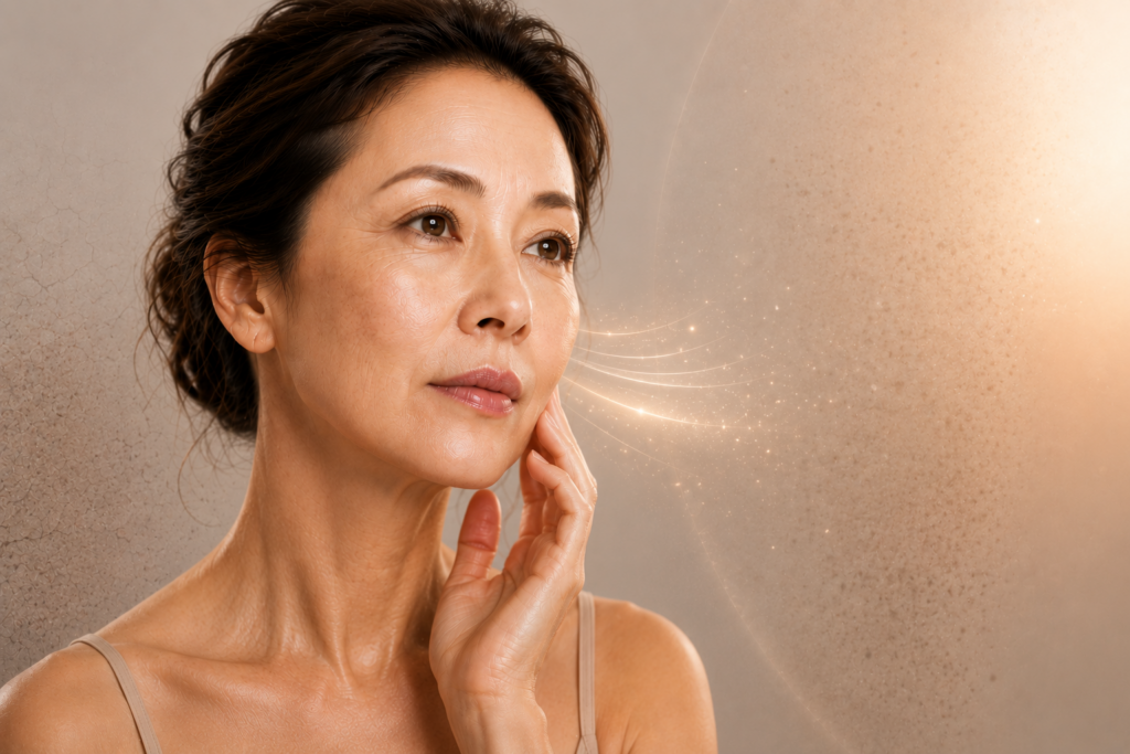 an elderly women mature skin looks dull