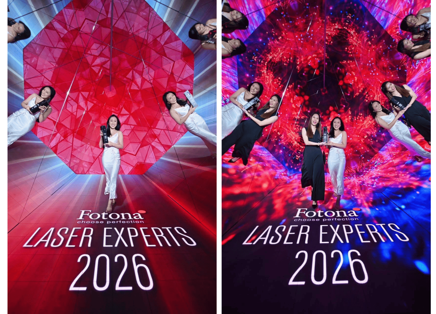 Hebe Clinic representatives holding their award at the Fotona Laser Experts 2026 event stage