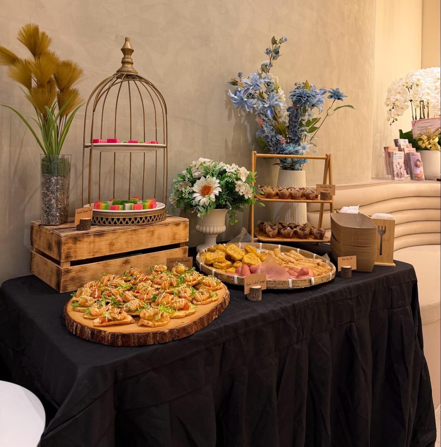 Catering spread at the Hebe Clinic anniversary event